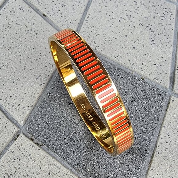 Kate Spade At Your Service Orange Enamel Bangle Bracelet - Picture 9 of 9